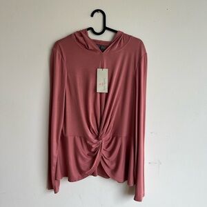 Blouse Twist front long -Sleeve hooded size 8 medium office wear lightweight